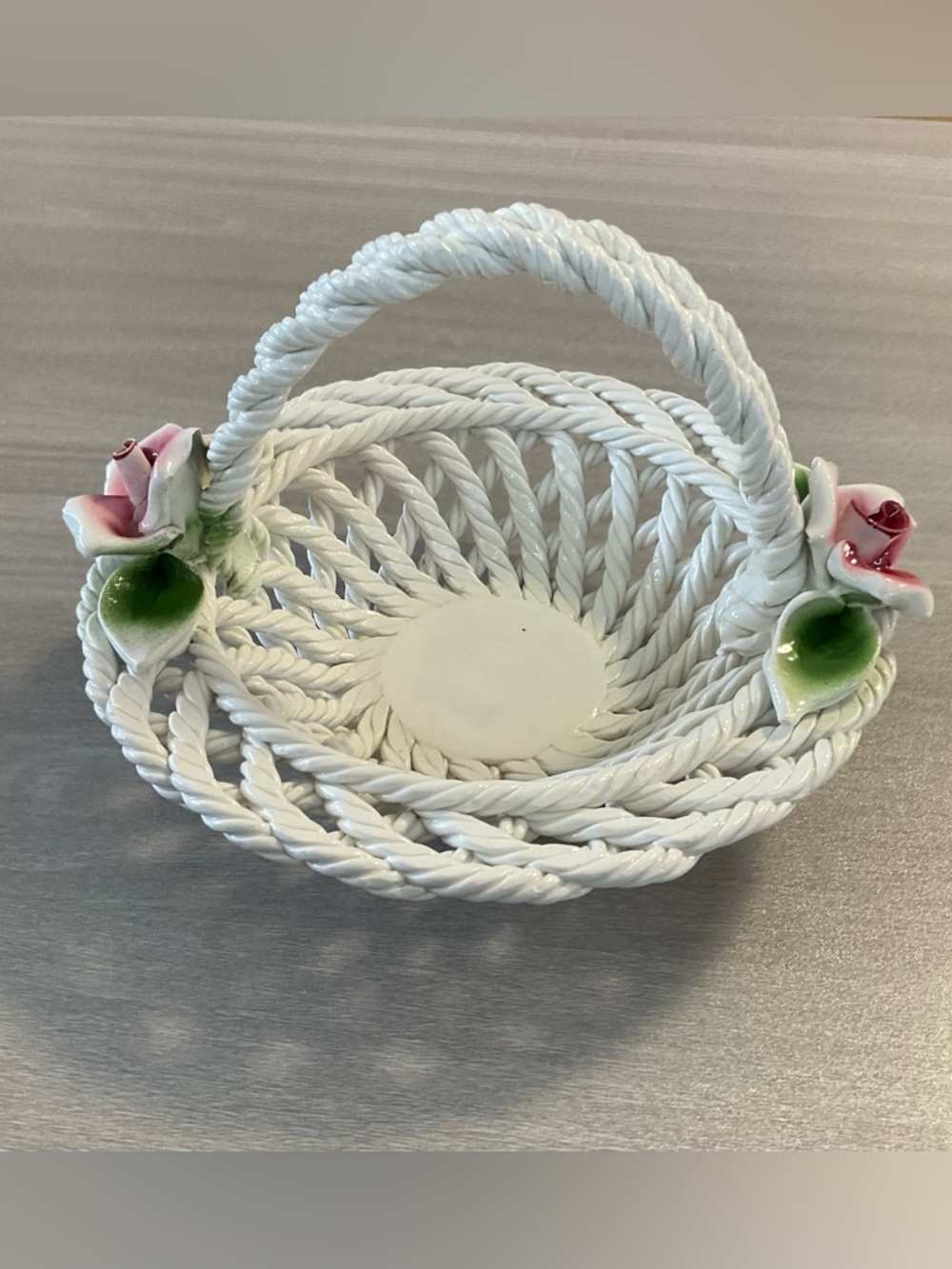 CERAMIC LATTICE‎ BASKET HANDLE LANZARIN CERAMICHE ROSES MADE IN ITALY